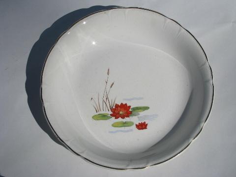 photo of 1930's vintage kitchen china, soup plates w/ deco water lilies #2