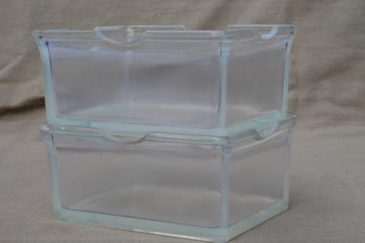 photo of 1930s vintage kitchen glass refrigerator boxes, clambroth depression glass #1