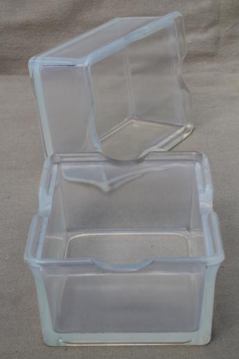 photo of 1930s vintage kitchen glass refrigerator boxes, clambroth depression glass #2