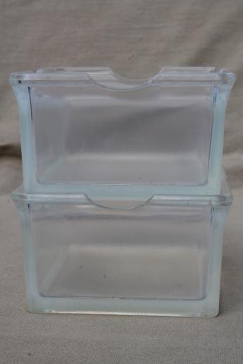 photo of 1930s vintage kitchen glass refrigerator boxes, clambroth depression glass #3