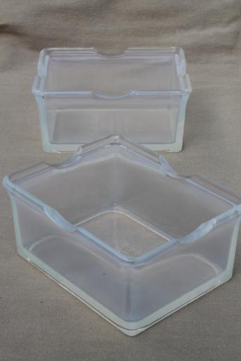 photo of 1930s vintage kitchen glass refrigerator boxes, clambroth depression glass #5