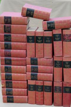 catalog photo of 1930s vintage library of the classics, hard bound books of collected great works