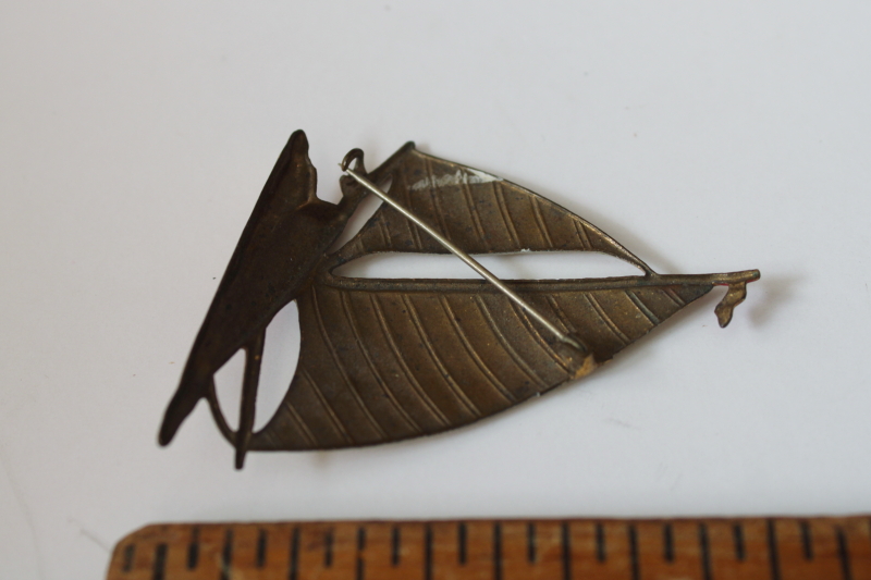 photo of 1930s vintage metal brooch, art deco sailboat pin nautical sailing boat yacht club style  #2