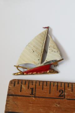 catalog photo of 1930s vintage metal brooch, art deco sailboat pin nautical sailing boat yacht club style 