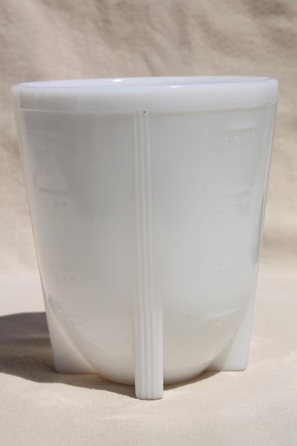 photo of 1930s vintage milk glass egg beater jar, streamlined shape art deco depression glass #1