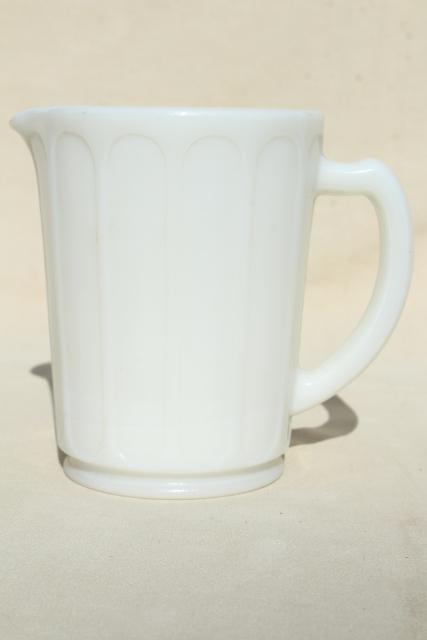 photo of 1930s vintage milk glass pitcher, Hazel Atlas ribbon pattern depression glass #2