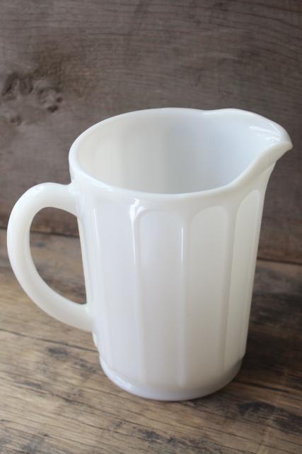 photo of 1930s vintage milk glass pitcher, Hazel Atlas ribbon pattern depression glass #1