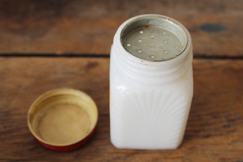photo of 1930s vintage milk glass spice set jar for Nutmeg, depression era kitchen glass  #2