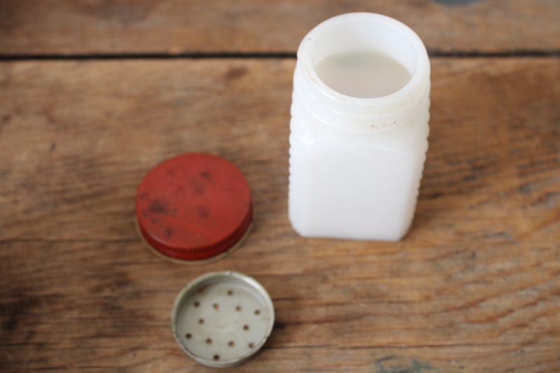 photo of 1930s vintage milk glass spice set jar for Nutmeg, depression era kitchen glass  #3