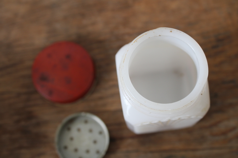 photo of 1930s vintage milk glass spice set jar for Nutmeg, depression era kitchen glass  #5