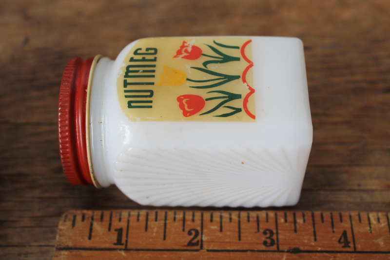 photo of 1930s vintage milk glass spice set jar for Nutmeg, depression era kitchen glass  #6