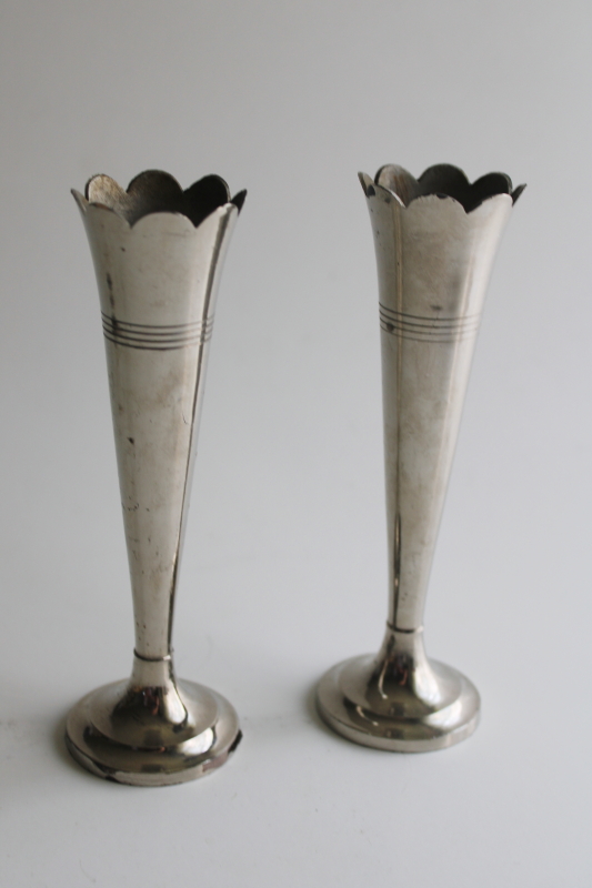 photo of 1930s vintage modernist art deco Germany chrome plated brass vases, small bud vase pair  #1