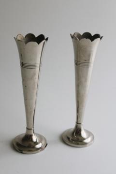 1930s vintage modernist art deco Germany chrome plated brass vases, small bud vase pair 