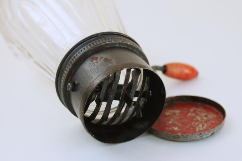 photo of 1930s vintage nut crusher hand crank grinder w/ red wood handle, glass jar #2