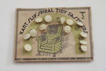 catalog photo of 1930s vintage package spiral pin fasteners for chair sets, lace doily tidies for chair backs 