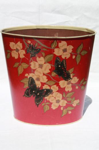 photo of 1930s vintage paper waste basket, butterflies & flowers print wastebasket #1