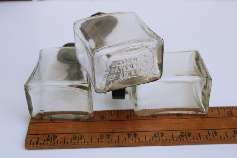 photo of 1930s vintage pharmacy bottles, Squibb green and black bakelite lids art deco glass bottle lot  #5