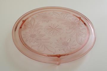 catalog photo of 1930s vintage pink depression glass cake plate, Jeannette sunflower daisy pattern 