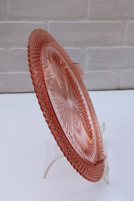 photo of 1930s vintage pink depression glass cake plate, Miss America Anchor Hocking glassware #3
