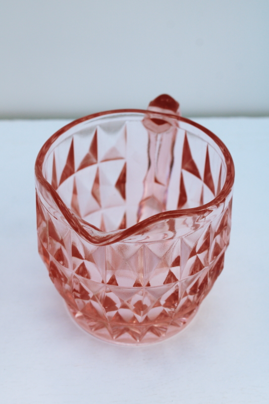 photo of 1930s vintage pink depression glass creamer & sugar set, Jeanette glass Windsor pattern  #3