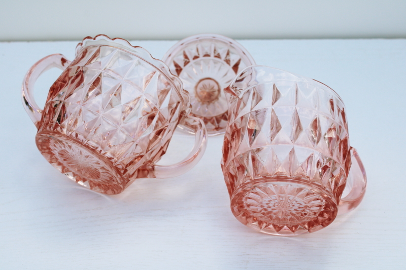 photo of 1930s vintage pink depression glass creamer & sugar set, Jeanette glass Windsor pattern  #5