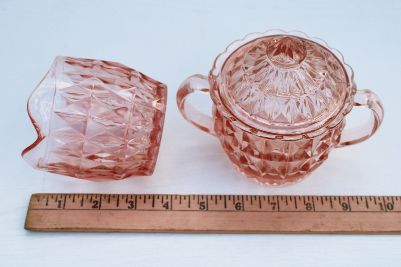 photo of 1930s vintage pink depression glass creamer & sugar set, Jeanette glass Windsor pattern  #6