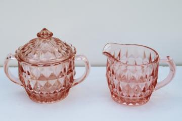 catalog photo of 1930s vintage pink depression glass creamer & sugar set, Jeanette glass Windsor pattern 