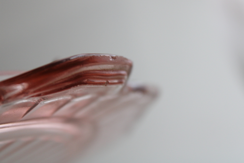 photo of 1930s vintage pink depression glass footed cake plate, Anchor Hocking Mayfair square tray w/ handles #4