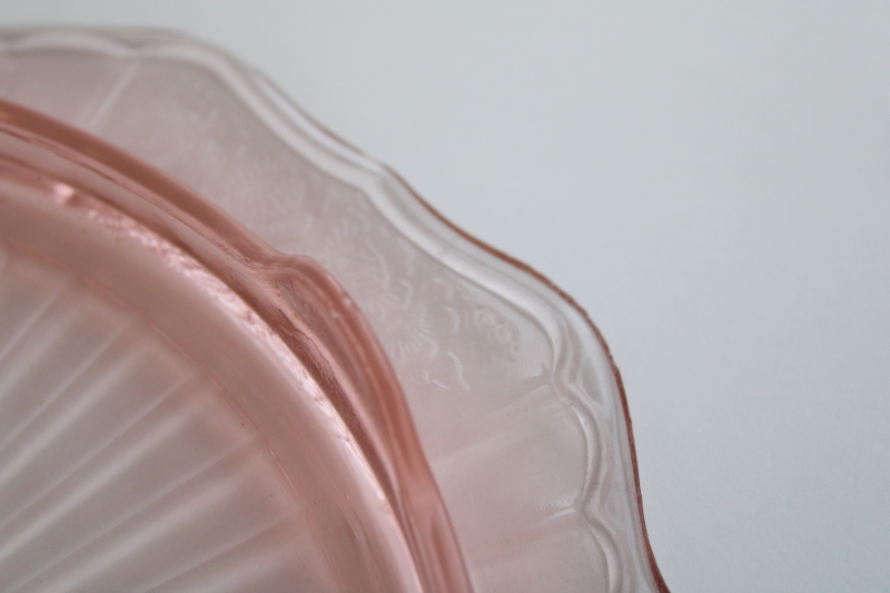 photo of 1930s vintage pink depression glass footed cake plate, Anchor Hocking Mayfair square tray w/ handles #5