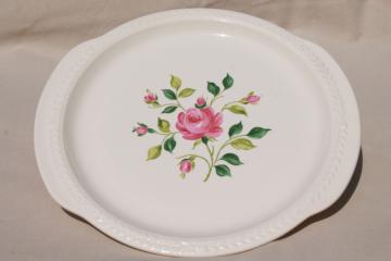 catalog photo of 1930s vintage pink rose floral cake plate w/ tray handles, Laurella Universal pottery