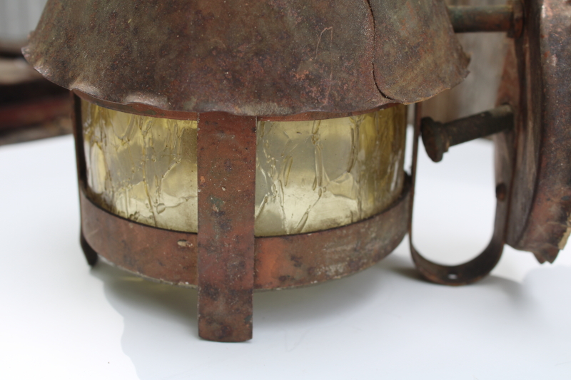photo of 1930s vintage porch light wall mount copper lantern for Tudor witch cottage, arts & crafts bungalow  #2