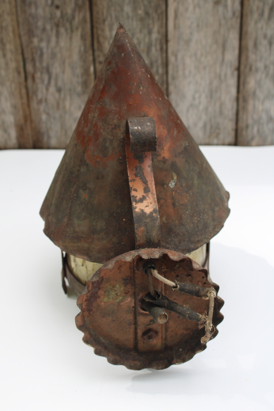 photo of 1930s vintage porch light wall mount copper lantern for Tudor witch cottage, arts & crafts bungalow  #3
