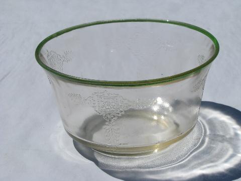 photo of 1930s vintage pressed pattern glass, green band pink depression mayonnaise bowl #1