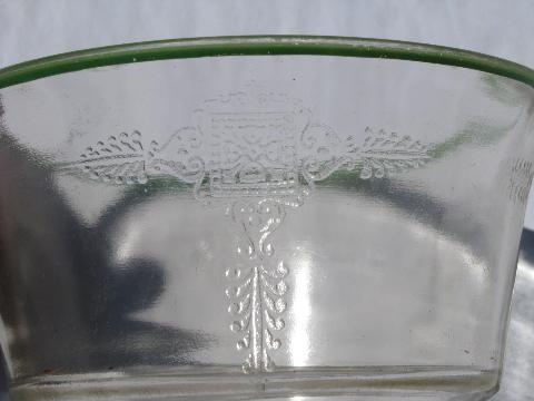 photo of 1930s vintage pressed pattern glass, green band pink depression mayonnaise bowl #2