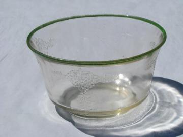 catalog photo of 1930s vintage pressed pattern glass, green band pink depression mayonnaise bowl