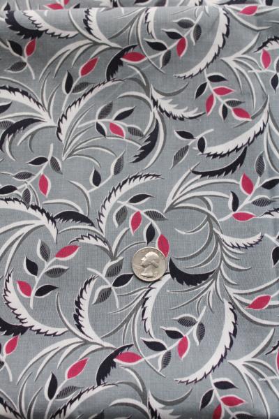 photo of 1930s vintage print cotton fabric, quilting or dress weight art deco floral on grey #1