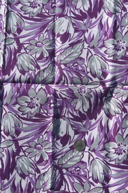 photo of 1930s vintage print cotton feed sack fabric, abstract tulips floral purple & grey #3