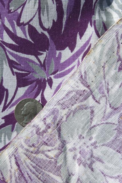 photo of 1930s vintage print cotton feed sack fabric, abstract tulips floral purple & grey #5