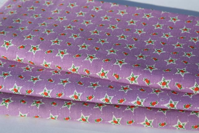 photo of 1930s vintage print cotton feed sack fabric, orange and lavender, flowers in stars #2