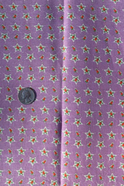 photo of 1930s vintage print cotton feed sack fabric, orange and lavender, flowers in stars #3