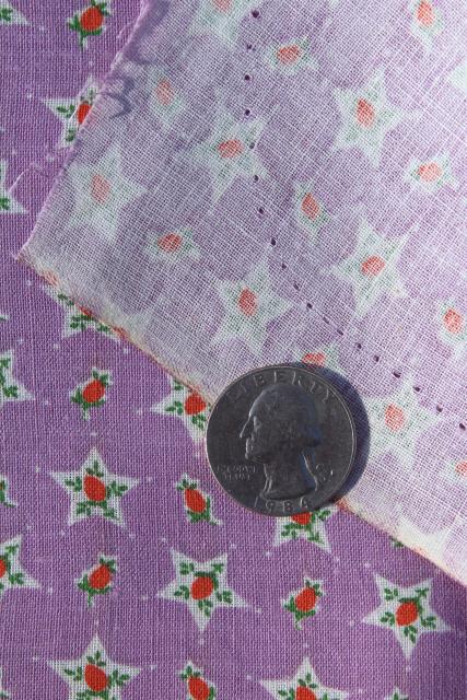 photo of 1930s vintage print cotton feed sack fabric, orange and lavender, flowers in stars #6