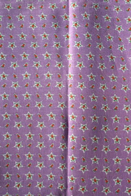 photo of 1930s vintage print cotton feed sack fabric, orange and lavender, flowers in stars #7