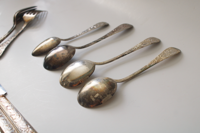 photo of 1930s vintage pure silver plate flatware, art nouveau style poppies floral heavy embossed design  #3