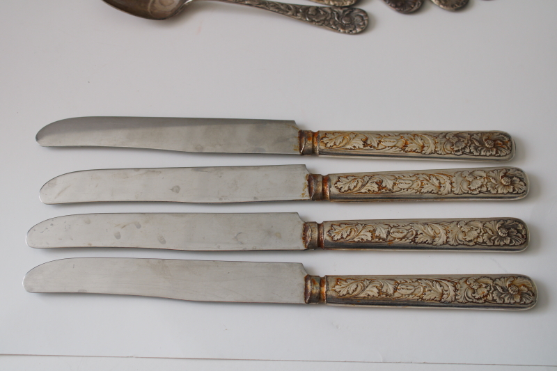 photo of 1930s vintage pure silver plate flatware, art nouveau style poppies floral heavy embossed design  #8