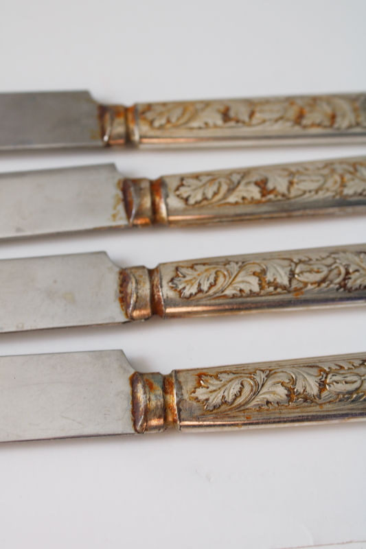 photo of 1930s vintage pure silver plate flatware, art nouveau style poppies floral heavy embossed design  #9