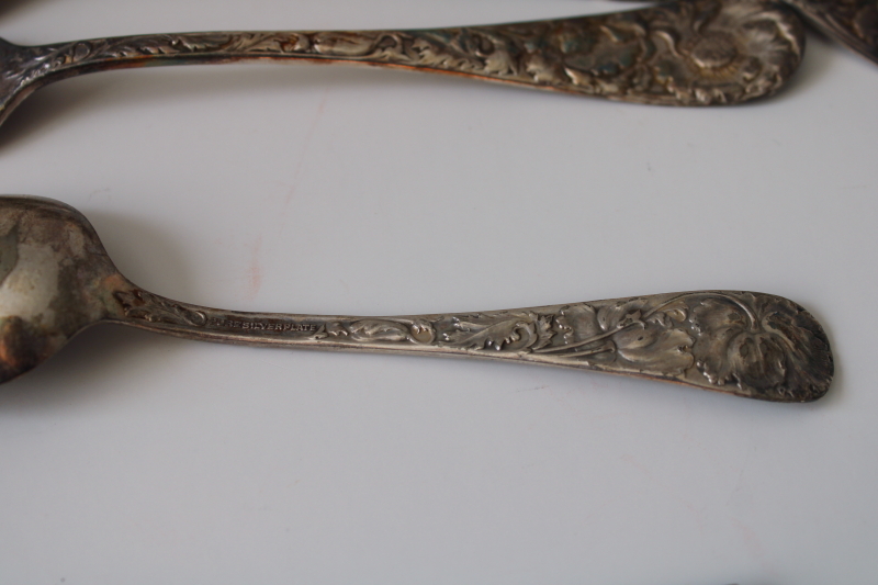 photo of 1930s vintage pure silver plate flatware, art nouveau style poppies floral heavy embossed design  #10