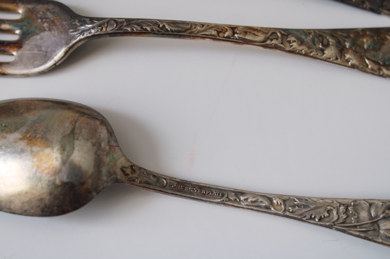 photo of 1930s vintage pure silver plate flatware, art nouveau style poppies floral heavy embossed design  #11