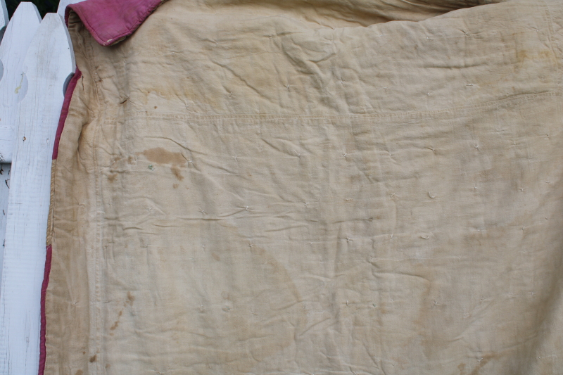 photo of 1930s vintage quilt embroidered cotton flour sacks fabric, shabby antique needs cleaning #3