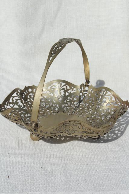 photo of 1930s vintage silver brides basket, pierced silver bowl bonbon dish #1