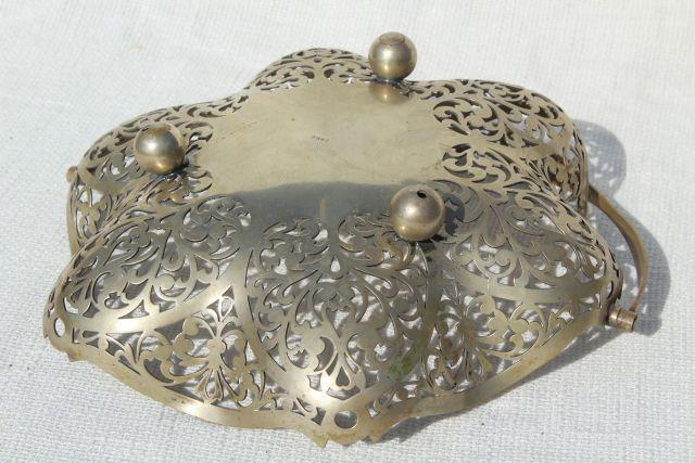 photo of 1930s vintage silver brides basket, pierced silver bowl bonbon dish #3